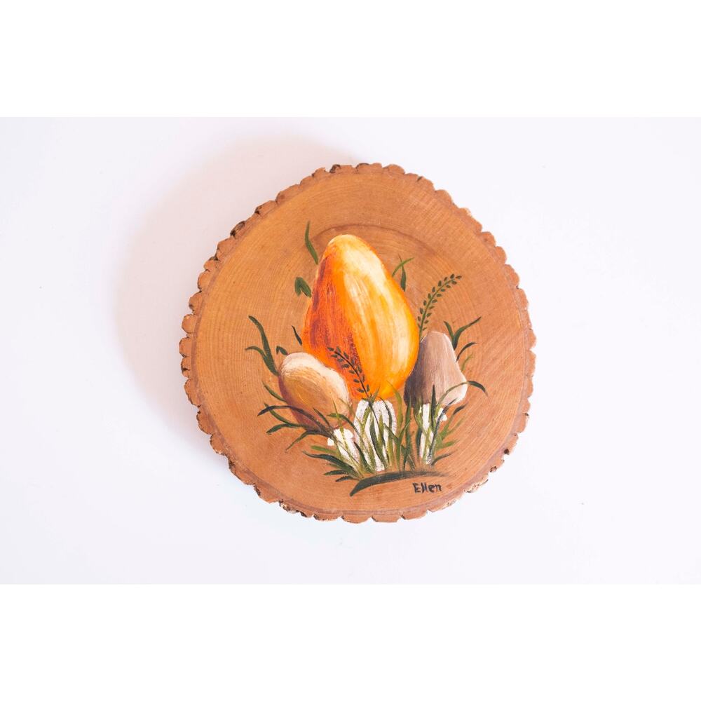 Hand Painted Mushroom Wood Slice Art